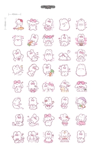 Detail showing cute rabbit stickers for journals, 40x40mm size pink animal decals