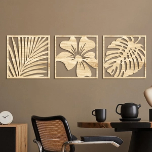 Décoration Murale En Bois Évidée Plante Tropicale Palmier Monstera Hibiscus Bohème Maison Fond Art Suspendu
