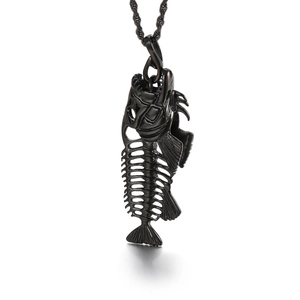 Retro black fishbone pendant necklace with metallic finish for fashion accessories
