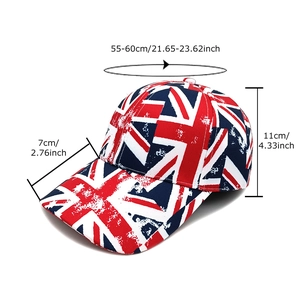 British flag print cotton baseball cap with adjustable sizing and retro Union Jack design
