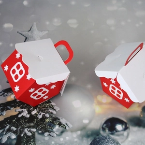 European Christmas house shape candy gift boxes with handle and snowflake pattern