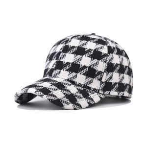 Houndstooth Plaid Baseball Cap Vintage Tweed Warm Adjustable Sun Hat For Men And Women Retro Casual Sport Style