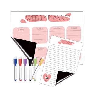 Magnetic weekly planner and to-do list set with six colorful markers for refrigerators