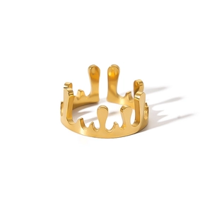 Irregular geometric gold lava drip open ring with minimalist metallic glossy finish