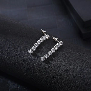 Titanium steel tassel earrings with round cut sparkling cubic zirconia in silver finish
