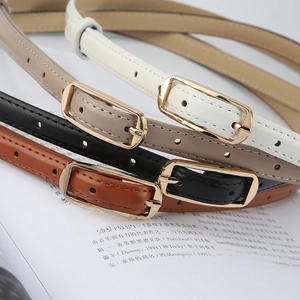 Fashionable slim leather belts for women in four classic colors with gold pin buckles