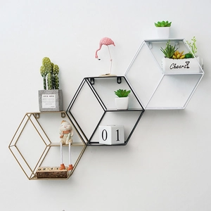 Set of 3 round iron wall shelves in gold black and white for modern home decor
