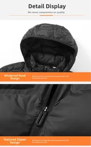 Nahaufnahme von winddichter Kapuze und Metallreißverschluss an schwarzer Winterjacke