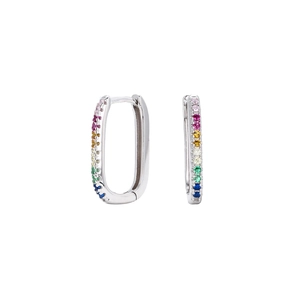 Chic S925 sterling silver U-shaped hoop earrings with colorful rainbow cubic zirconia
