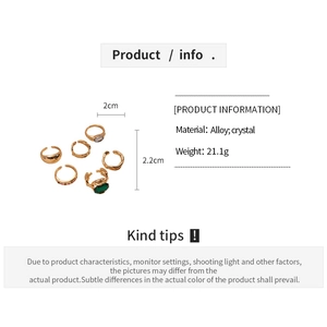 Detailed size specifications for a set of six vintage gold-tone geometric open rings