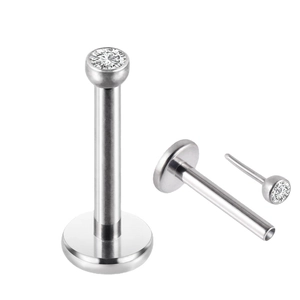 G23 titanium labret stud with crystal inlay and lightning bolt shape for body piercing