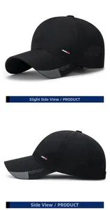 Close-up of black breathable mesh baseball cap with SportStyle print and side sports label