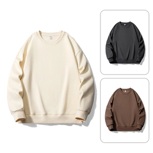 Detailed close-up of ribbed cuffs and necklines on basic crewneck sweatshirts in three colors