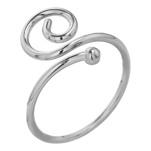 Detailed view of irregular 304 stainless steel spiral ring with minimalist bead design