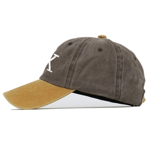 Two-tone washed cotton baseball cap with K letter embroidery and wide brim