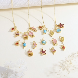 Ocean Creature Charms Gold Plated Copper Zircon Inlaid Sea Life Pendants Seahorse Starfish Crab Jellyfish DIY Jewelry