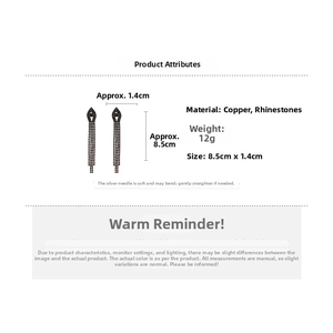 Detailed size specifications for dark style rhinestone fringe earrings in black