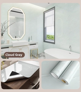 Close-up of Cloud Grey marble self-adhesive wallpaper roll for kitchen and bathroom