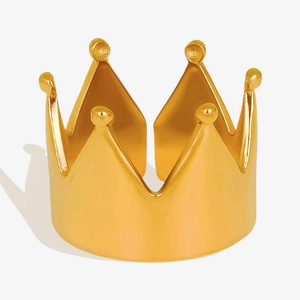 Minimalist 18k gold crown open ring in 304 stainless steel with a high-polished finish
