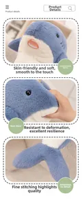Close-up of soft fabric texture and premium stitching on cartoon shark plush toy