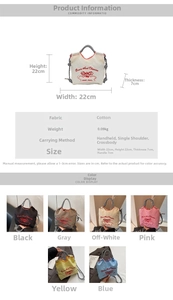 Detailed size chart and multi-color display of the embroidered cherry nylon handbag