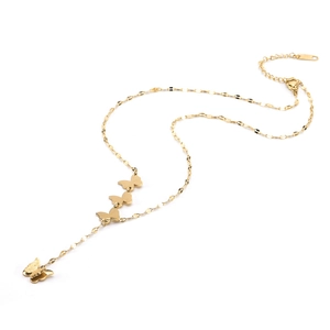 Elegant gold titanium steel necklace featuring multiple butterfly pendants on a long chain