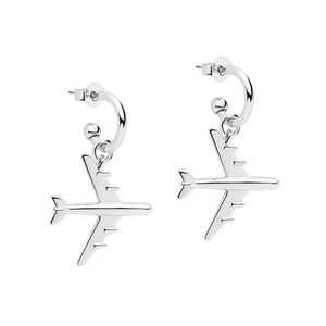 S925 silver airplane drop earrings with minimalist polished finish for women