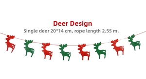Christmas reindeer felt banner decoration with red and green flags, 2.55m total length