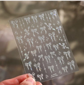 Detail of m-1325 nail stickers with shell-gloss bow and star patterns for manicure art