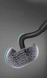 S-shaped toilet brush with long handle and curved head for bathroom corner cleaning