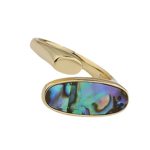 Minimalist S925 sterling silver bypass ring with colorful oval abalone shell stone