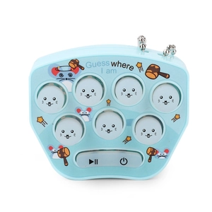 Mini light blue whack-a-mole game keychain with cute cartoon pattern and bead chain