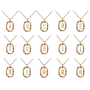 S925 sterling silver gold necklace with colorful zircon letter pendants A-O series
