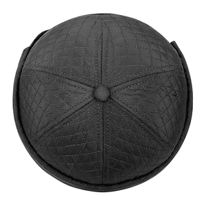 Men's black quilted docker hat with warm fleece lining and stylish diamond stitch pattern