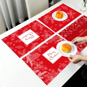 Christmas Placemats Faux Linen Polyester Heat Insulated Printed Dinner Table Decoration Festive Holiday Home Decor