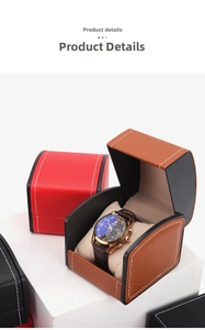 Detail view of premium PU leather watch boxes with contrast stitching and velvet pillows