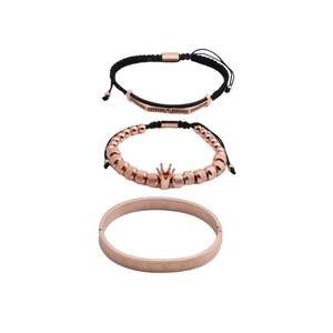 Set gioielli uomo in oro rosa con perle a corona e bracciale rigido con numeri romani