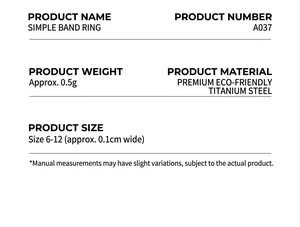 Detailed size chart for the 0.1cm minimalist titanium steel thin ring A037