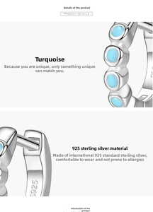Gros plan détaillé d'un clou d'oreille en argent 925 et turquoise avec serti à griffes