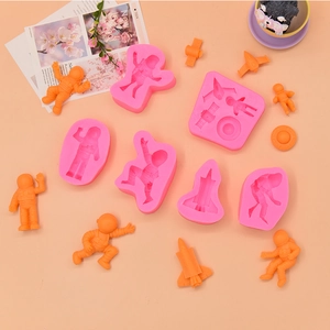 Astronaut Space Theme Silicone Mold For Fondant Cake Decoration Food Grade Rocket Spaceship Shapes For Chocolate DIY Handcraft