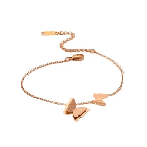Elegant rose gold titanium steel bracelet featuring dual matte and polished butterfly charms