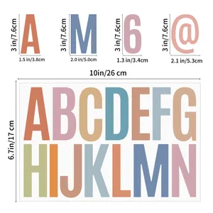 Size chart showing 3 inch letter and number stickers with metric measurements in cm