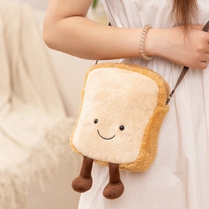 Sac bandoulière créatif en peluche pain de mie avec broderie sourire et jambes
