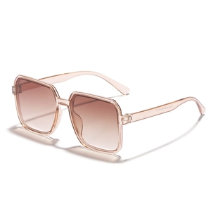 Vintage Oversize quadratische Sonnenbrille mit Champagner-Rahmen und braunen Gläsern