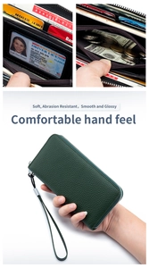 Detailed internal view of dark green leather wallet with card slots and coin pocket