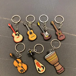 Cartoon musical instrument keychains including guitar, violin and drum in PVC soft glue