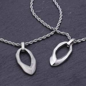 Retro irregular teardrop hollow titanium steel pendant necklace with rope chain for men
