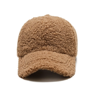 Thick camel sherpa baseball cap for women with warm teddy fleece and classic curved brim