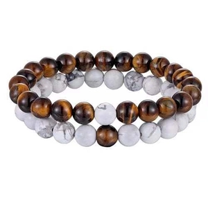 Double 8mm beaded bracelets with natural tiger eye stone and white turquoise beads