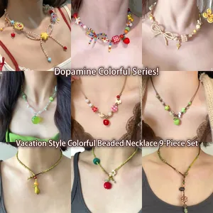 Collier En Perles Coloré Pour Femmes Avec Pendentifs Nœud Cœur Étoile Fruits Style Dopamine Y2K Chaîne De Clavicule Alliage